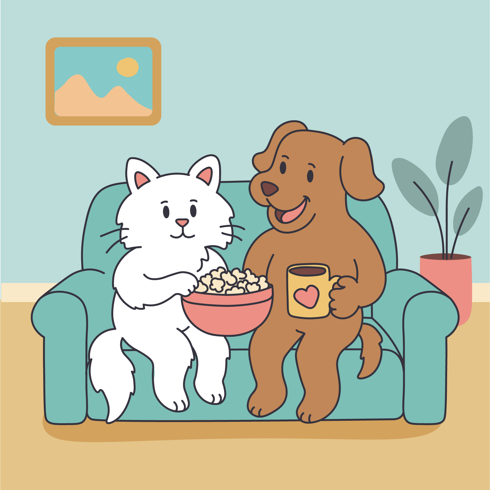 Dog and cat cartoon of dog and cat on sofa 