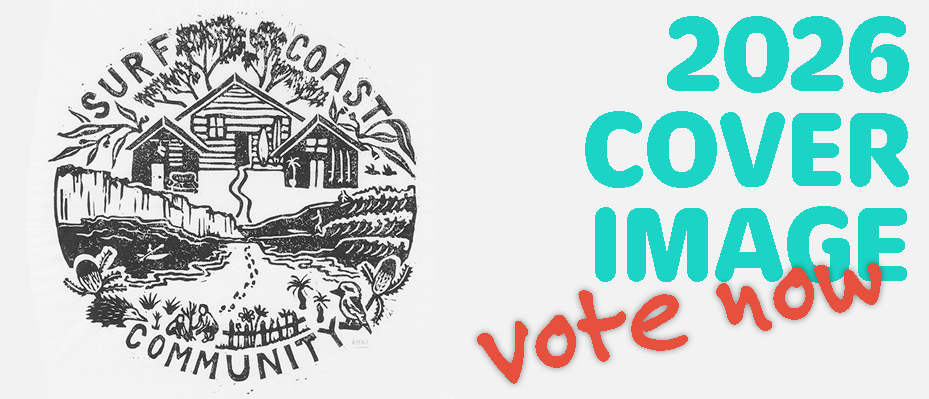 Blue and green background with the words 2025 cover image vote now